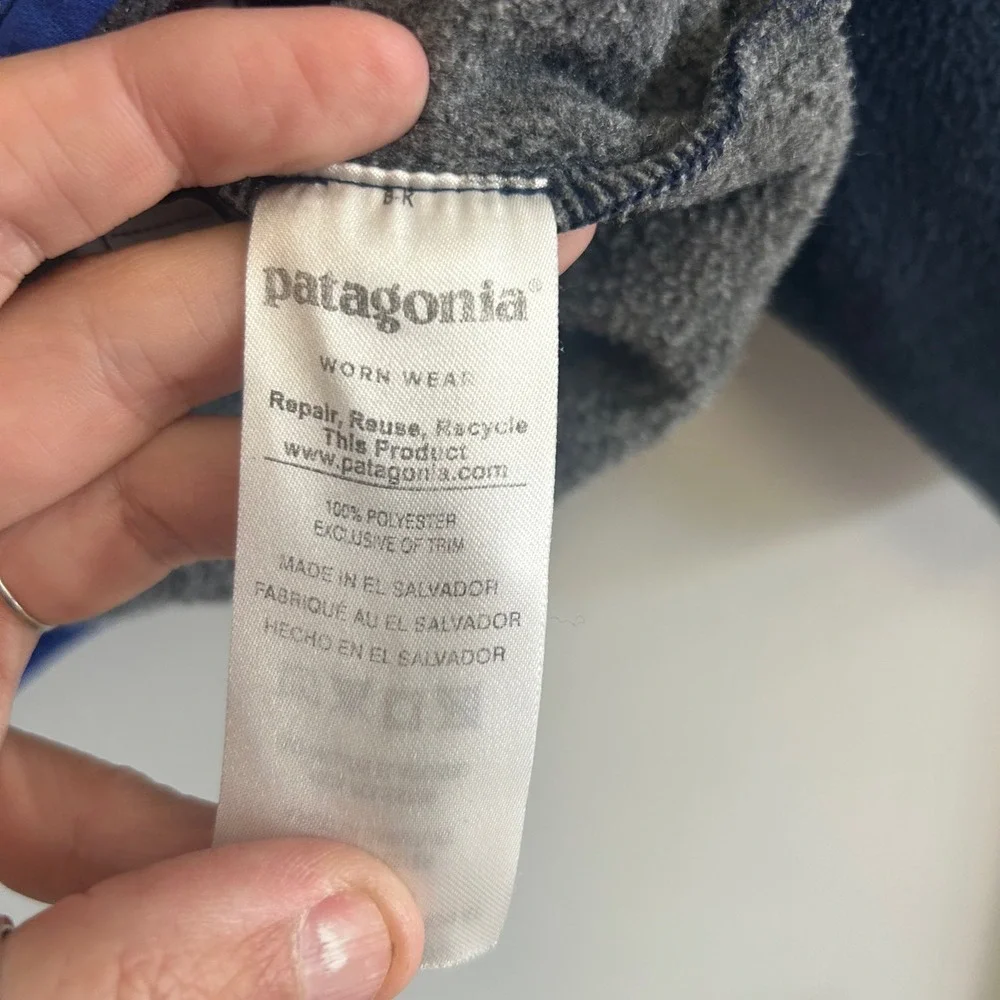 Patagonia Synchilla Fleece Snap T Pullover Kids coat XL 14 Blue Gray Color Block - Picture 7 of 7